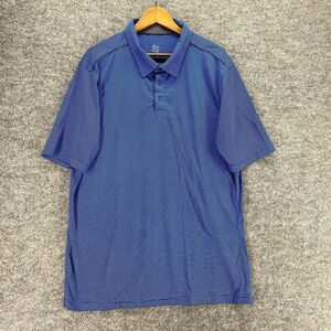 R&R Casuals Polo Shirt Men 2XL Blue Striped Button Up Collared Short Sleeve